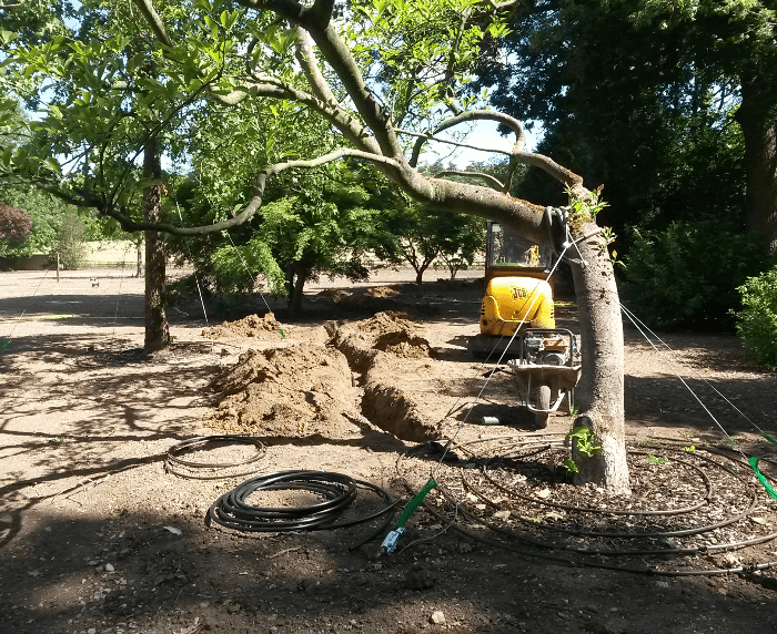 Irrigation system installation for project 7365 in Bibury by Cotswold Estates and Gardens.