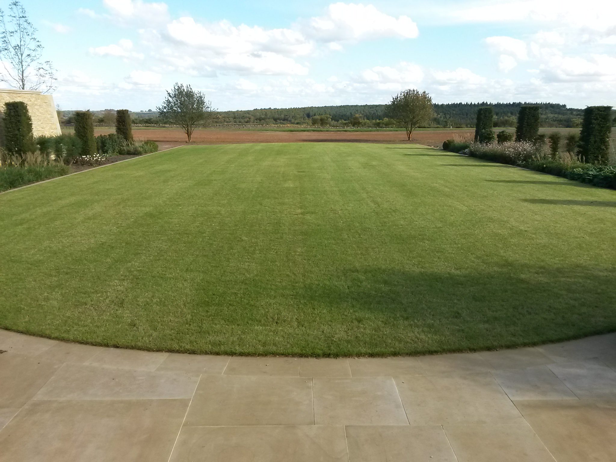 The completed croquet lawn at Farmcote, showcasing a smooth, well-maintained playing surface.